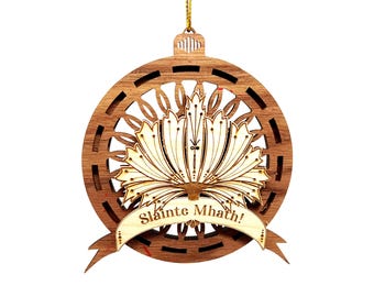 Scottish Thistle Wood Ornament | Celtic Toast, Personalized Gift