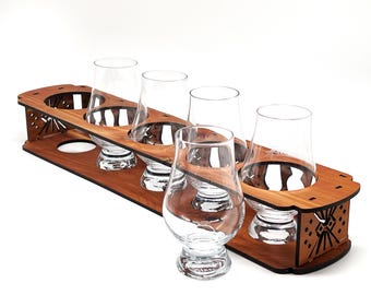 Whiskey Flight Tasting Tray | Glencairn Glass Display | Drink Carrier