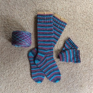 100g 4 ply hand-dyed self-striping sparkly sock yarn 75 superwash merino wool, 20 nylon 5 silver lurex in range of colour ways