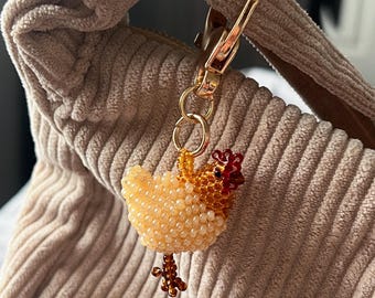 Hand Beaded Chicken Keychain: Japanese Seed Beads & Lobster Clasp