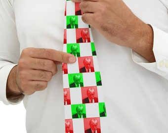 Trump Mug Shot Holiday Checkered Pattern Necktie, Donald J. Trump Secret Sant Gift, DJT Christmas Tie