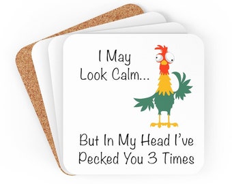 I May Look Calm Coaster Set, Boss Gift, Co-Worker Gift Idea, I've Pecked You Three Times