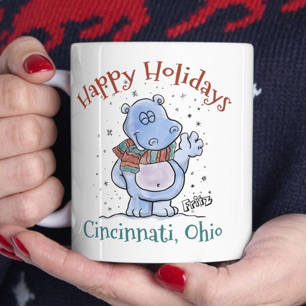 Fritz The Hippo Mug, Happy Holidays Fritz, Cincinnati Zoo Baby Inspired Gift