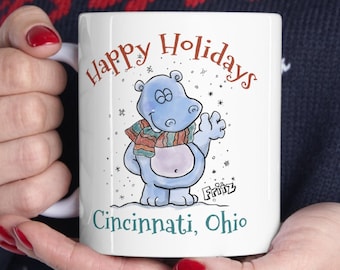 Fritz The Hippo Mug, Happy Holidays Fritz, Cincinnati Zoo Baby Inspired Gift