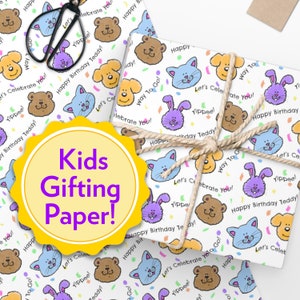 Personalized Cuddly Animals Birthday Gift Wrapping Paper Sheets, 1pc