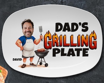 Custom Photo Daddy's Grilling Plate, Personalized Grandpa Platter, Christmas Gift, Funny Dad Gift, Personalized Platter With Photo & Name