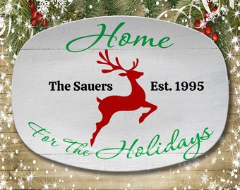 Christmas Grilling Platter, Personalized Holiday BBQ Plate, Home For The Holidays Housewarming Serving Platter