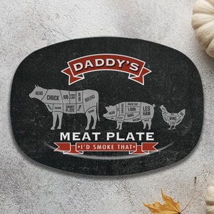 BBQ Grilling Platter Personalized Serving Tray, Father&#39;s Day BBQ Gifts, Grilling Gifts, Meat Plate, Gifts for Him, Butcher Cuts, Cow Pig Chi