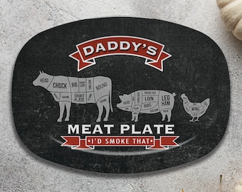 BBQ Grilling Platter Personalized Serving Tray, Father's Day BBQ Gifts, Grilling Gifts, Meat Plate, Gifts for Him, Butcher Cuts, Cow Pig Chi