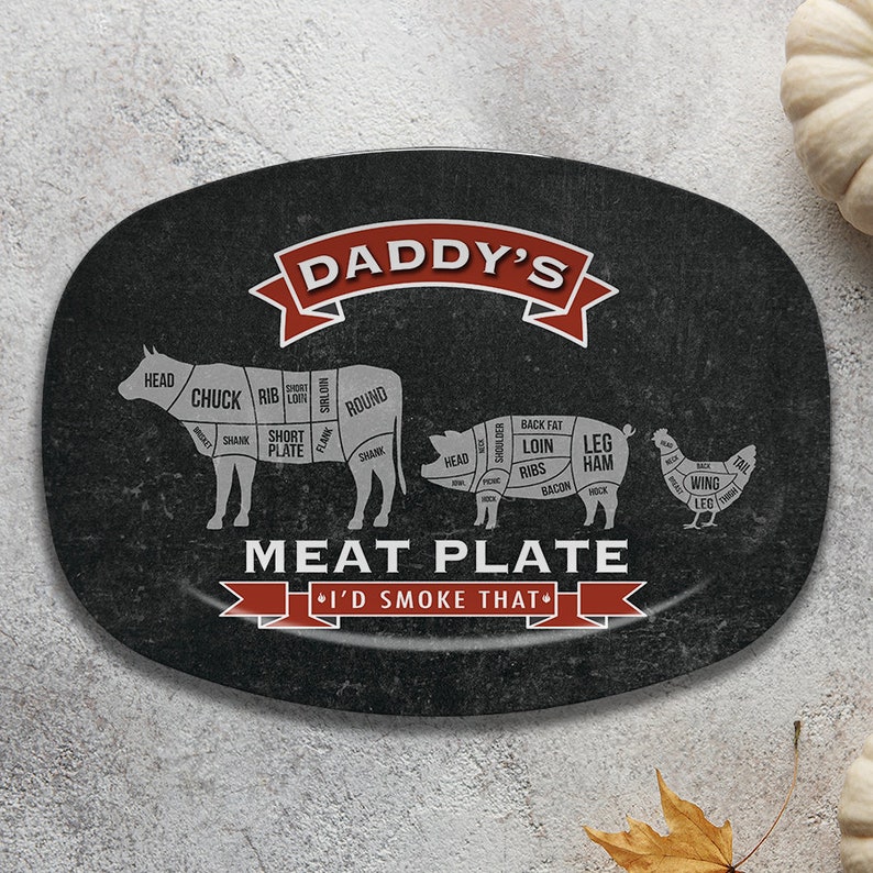 BBQ Grilling Platter Personalized Serving Tray, Father's Day BBQ Gifts, Grilling Gifts, Meat Plate, Gifts for Him, Butcher Cuts, Cow Pig Chi image 1