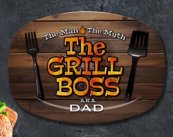 BBQ Grill Platter, Father's Day Grilling Gift for Him, The GRILL BOSS Grill Plate, Personalized Grilling Plate, Father's Day Grilling Access