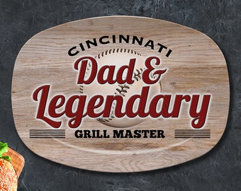 BBQ Grilling Platter Personalized Serving Tray, Father's Day BBQ Gifts, Grilling Plate, Father's Day Platter, Baseball City Grilling Plate,