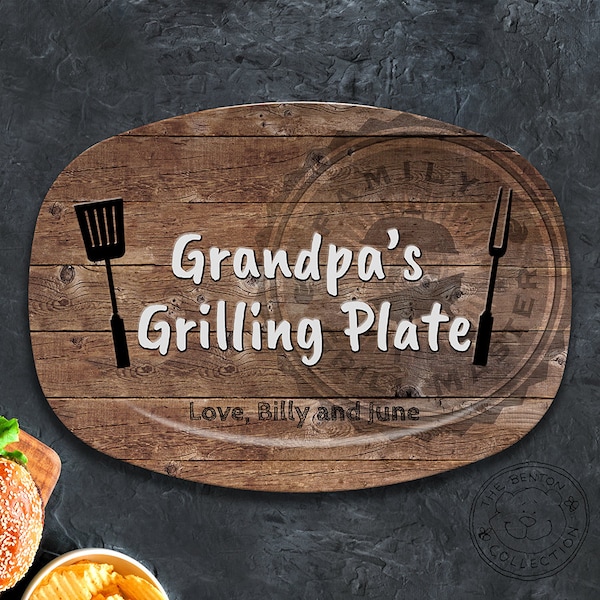 BBQ Grilling Platter, Grandpa's Grilling Plate, BBQ Platter, Personalized Platter for Father's Day, Gift for Dad from Kids