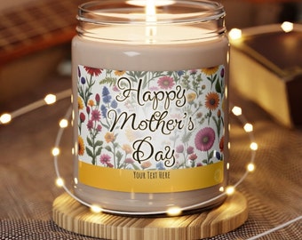 Happy Mother's Day Floral Candle, Personalized Mother’s Day Gift, Gift for Mom, Golden Accents, 9 Ounce Soy Candle