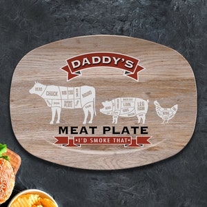 BBQ Grilling Platter Personalized Serving Tray, Father's Day BBQ Gifts, Grilling Gifts, Meat Plate, Gifts for Him, Butcher Cuts, Cow Pig Chi image 4