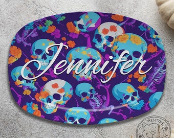 Personalized Skull & Flower Platter: Gothic Home Decor