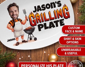 Personalized Photo Dad's Grilling Plate, Super Custom Platter, Christmas Gift, Funny Dad Gift, Personalized With Photo, Name, and Shirt Colo