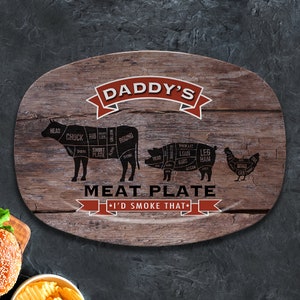 BBQ Grilling Platter Personalized Serving Tray, Father's Day BBQ Gifts, Grilling Gifts, Meat Plate, Gifts for Him, Butcher Cuts, Cow Pig Chi image 3
