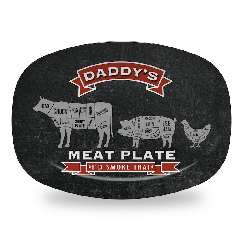 BBQ Grilling Platter Personalized Serving Tray, Father's Day BBQ Gifts, Grilling Gifts, Meat Plate, Gifts for Him, Butcher Cuts, Cow Pig Chi image 2