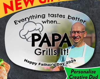 Custom Photo Papas Grilling Platter, Personalized Dad, Grandpa Plate, BBQ Gift From Grandkids
