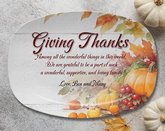 Personalized Thanksgiving Platter With Expedited Processing Feature, Custom Family Pumpkin Serving Tray,