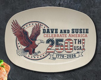 Personalized 250th Americana Independence Platter, Custom Family Name Nostalgic Patriotic Serving Tray, 1776–2026 USA Semiquincentennial