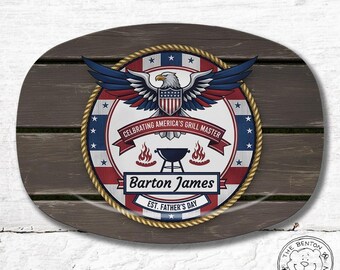 USA Personalized Father's Day Americana Eagle Independence Platter, Custom Grilling Patriotic Serving Tray, USA Decor Gift