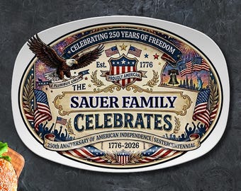 Personalized 250th Anniversary American Independence Platter, Custom Family Name Patriotic Serving Tray, 1776–2026 USA Semiquincentennial