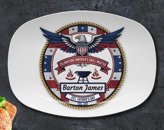 Personalized Father's Day Americana Independence Platter, Custom Family Name Nostalgic Patriotic Serving Tray