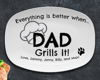 Personalized Dad BBQ Platter, Daddy Grill Plate, Papa Custom Gift From Kids, Grandkids