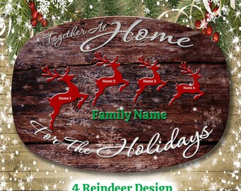 Personalized Reindeer Holiday Serving Platter: Custom Family Name