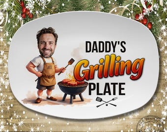 Custom Photo Dad's Grilling Plate, Personalized Papa Platter, Christmas Gift, Funny Dad Gift, Personalized Platter With Photo & Name