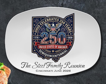 Personalized Ohio 250th Anniversary American Independence Platter, Custom Family Name Patriotic Serving Tray, 1776–2026 USA Semiquincenten