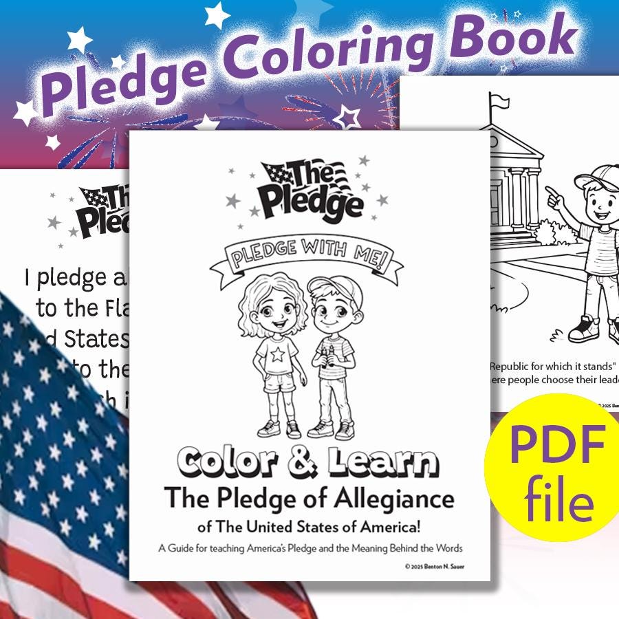 Kids Pledge Of Allegiance Coloring Book, Digital Download, Pdf File, Patriotic Education, American History