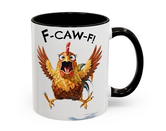 F-CAW-F! Screaming Chicken Mug with  Color Accent Ceramic Coffee Cup