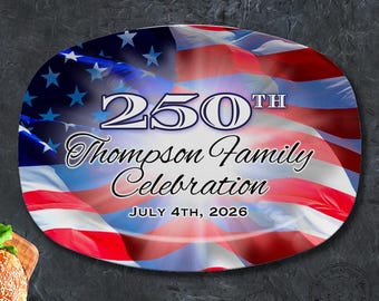 Personalized 250th Anniversary American Independence Flag Platter, Custom Family Name Patriotic Flag Serving Tray, 1776–2026 USA Semiquinc