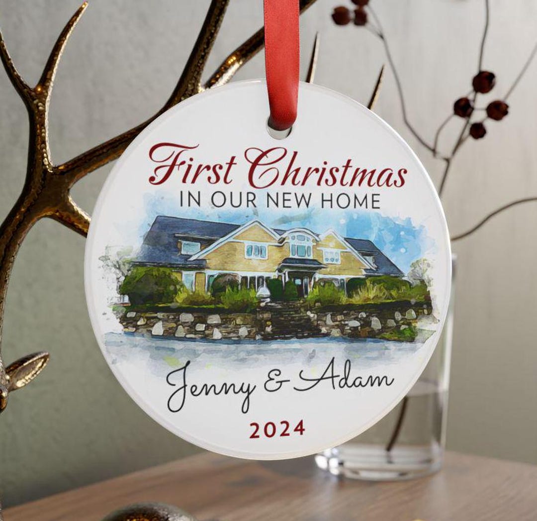 New Home Ornament Personalized, Watercolor Custom New Home Photo ...