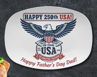 Happy 250th Anniversary Retro Independence Platter, Custom Patriotic Eagle Serving Tray, 1776–2026 USA Semiquincentennial Decor Gift