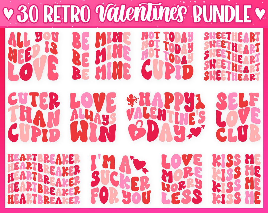Retro Valentines Day Svg Bundle | Love Designs Svg | Cute Valentines ...