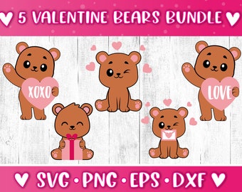Valentine's Bears SVG Bundle, Teddy Bear SVG, Valentines Shirt Svg Bundle, Valentines Day Layered SVG