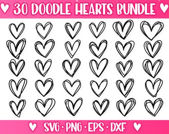 Doodle Hearts Svg, Heart Clipart, Valentines Day Svg