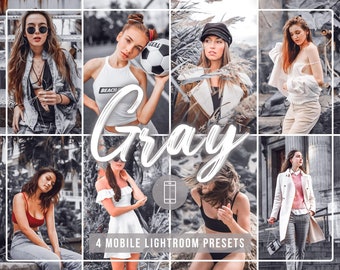 4 Gray Lightroom Mobile Presets | Gray presets | Silver presets | Lifestyle presets | Black Moody Grey Monotone Tan Sunkissed Photo Filter