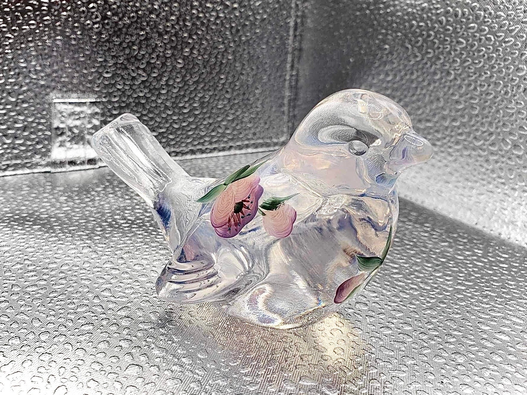 オールドフェントン　コンポート　レア　ガラス　FENTON Vintage Rare Fenton Glass Bird Clear Opalescent W