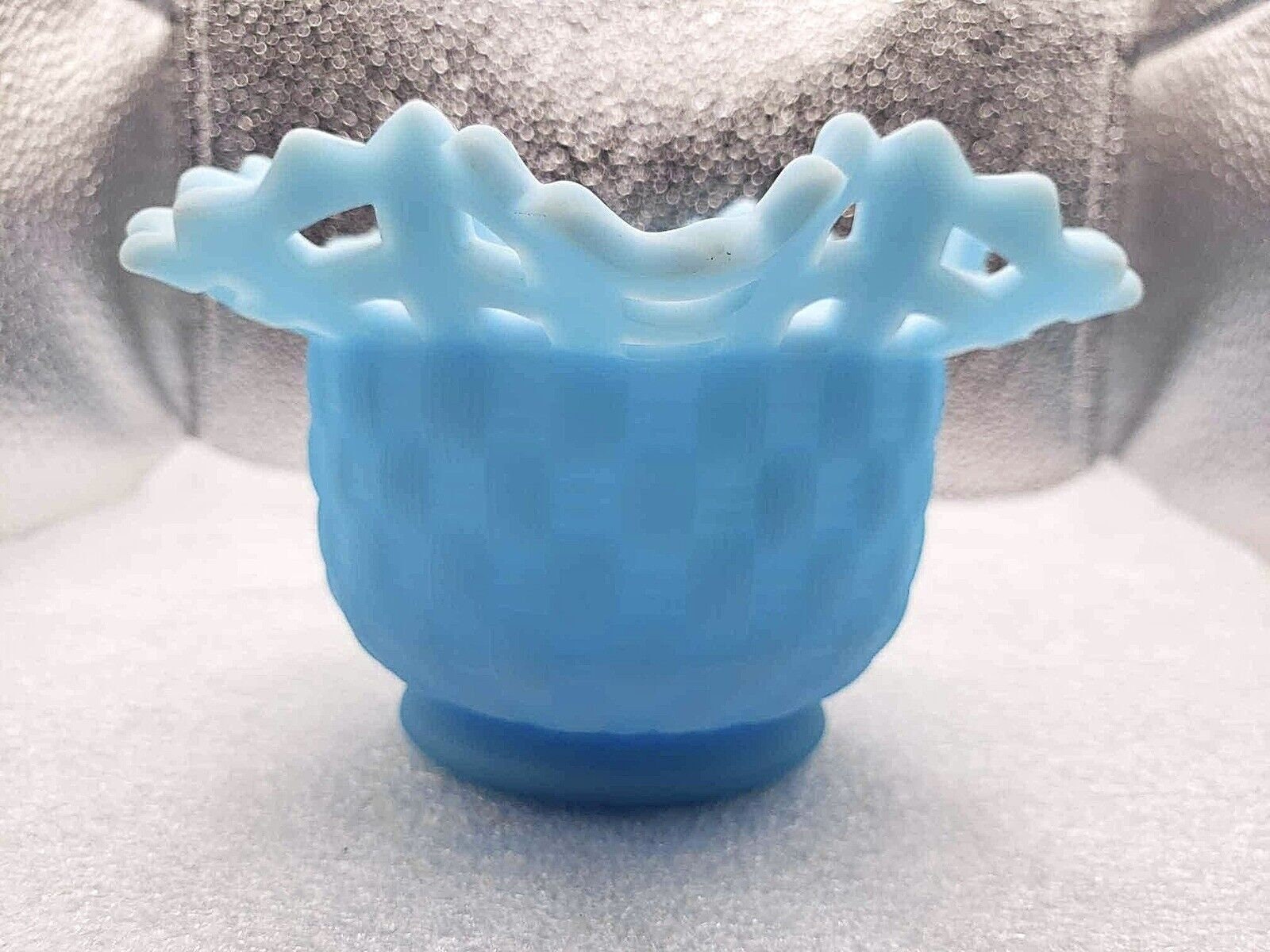 ヴィンテージ FENTON ブルー サテン カスタード ガラス ウィーブ 
