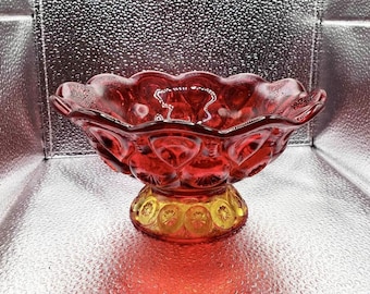 Wunderschöne Amberina Vintage Glas Schale - L.E. Smith Moon & Stars Amberina Offenes Kompott mit kurzem Sockel Dekorative Schale