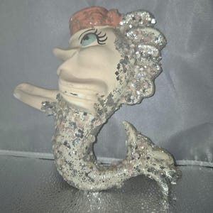 Dancing Fish Chalkware wall Plaque Kitschy Sparkles and Pink Shells! Totally Retro 1940&#39;s Vintage Artwork