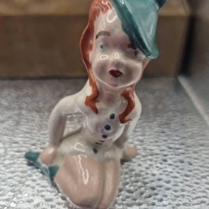 Vintage MCM Redhead Pixie beeldje - Schattig elfje met rood haar en groene hoed