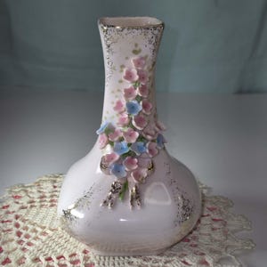 Elegant Baby Pink Bud Vase by Lefton China with Delicate Porcelain Flowers image 1