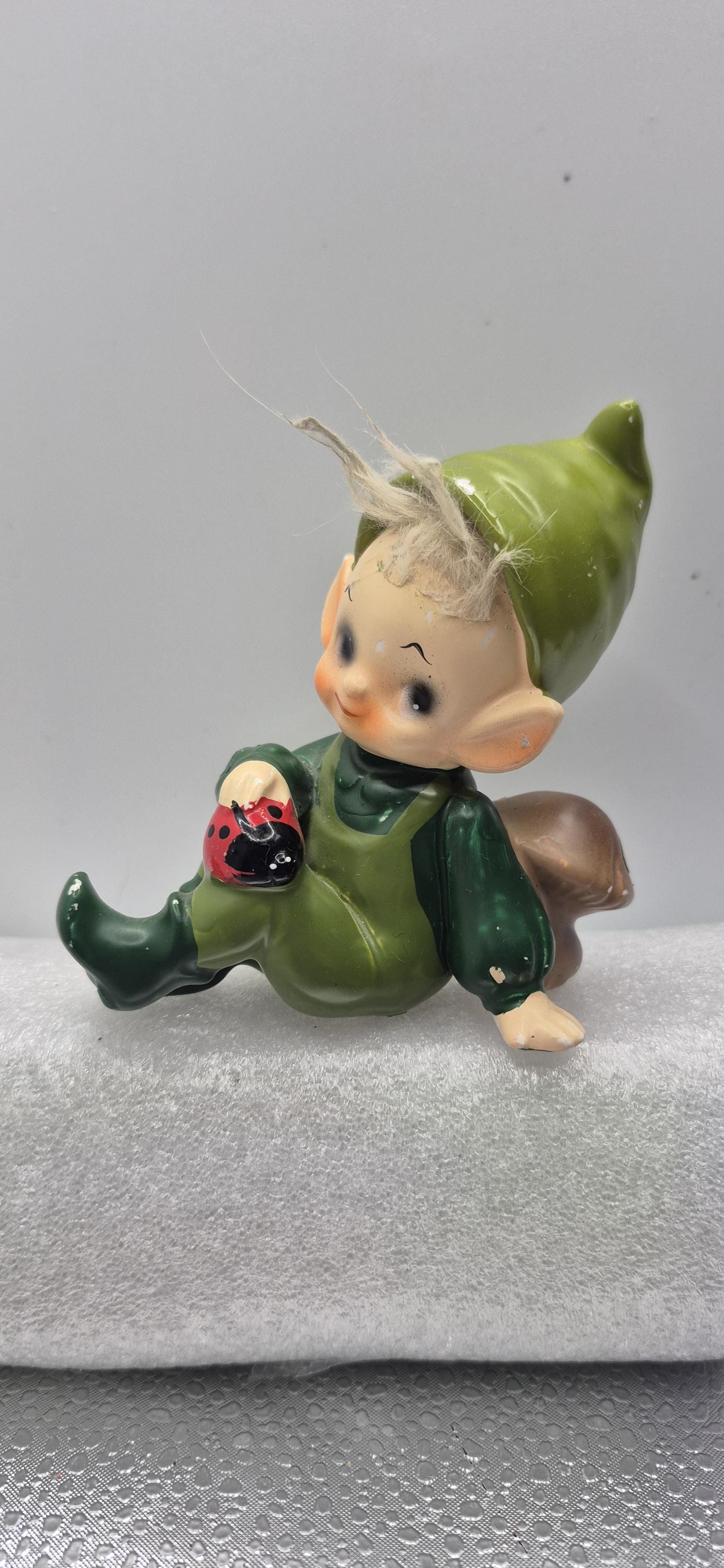 ORIGINAL 1950s Josef Originals Pixie Elf's With Lady Bug - Cutie