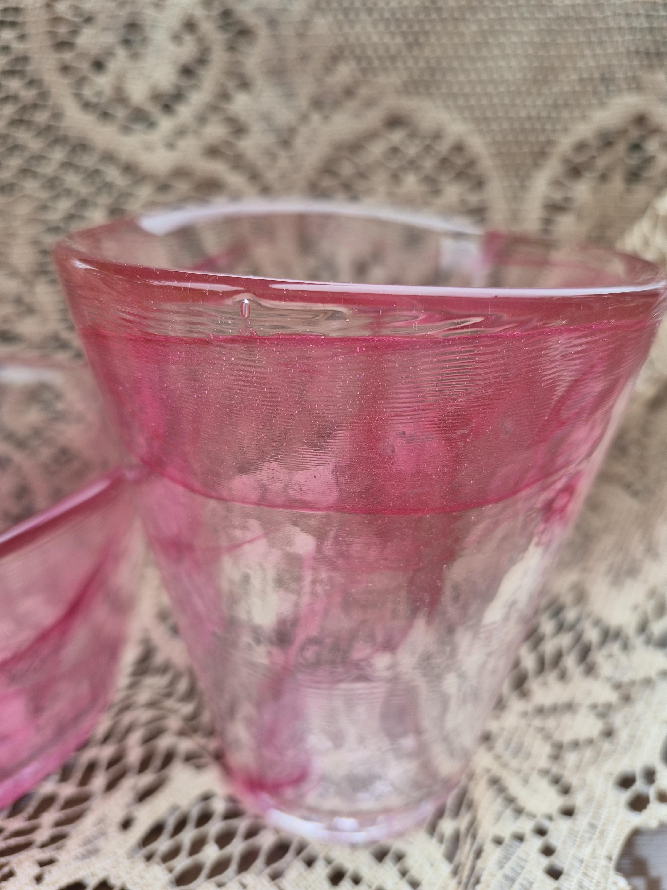 Kosta Boda ピンク ガラスカップ Kosta Boda Mine Bowl & Tumbler in Pink Swirl UHV Glass - by